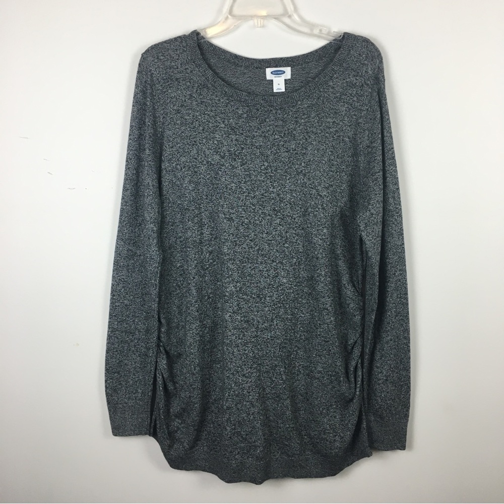 Old Navy Soft Maternity Sweater Sz XL Black Gray Marled Scoop Neck Ruched Sides